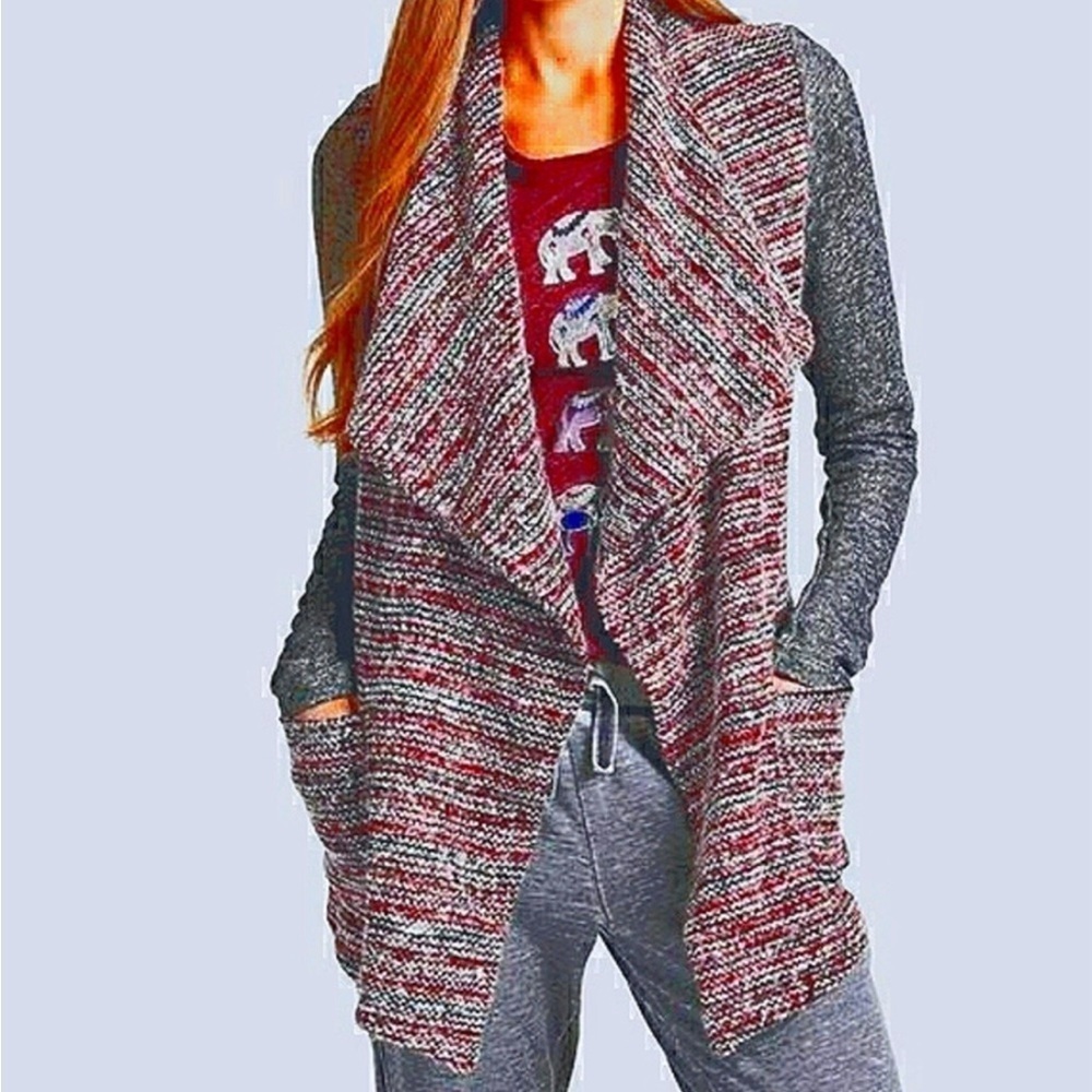 LUCKY BRAND | Lucky Lotus Mixed Media Open Front Cardigan Size S‎ Wool Blend